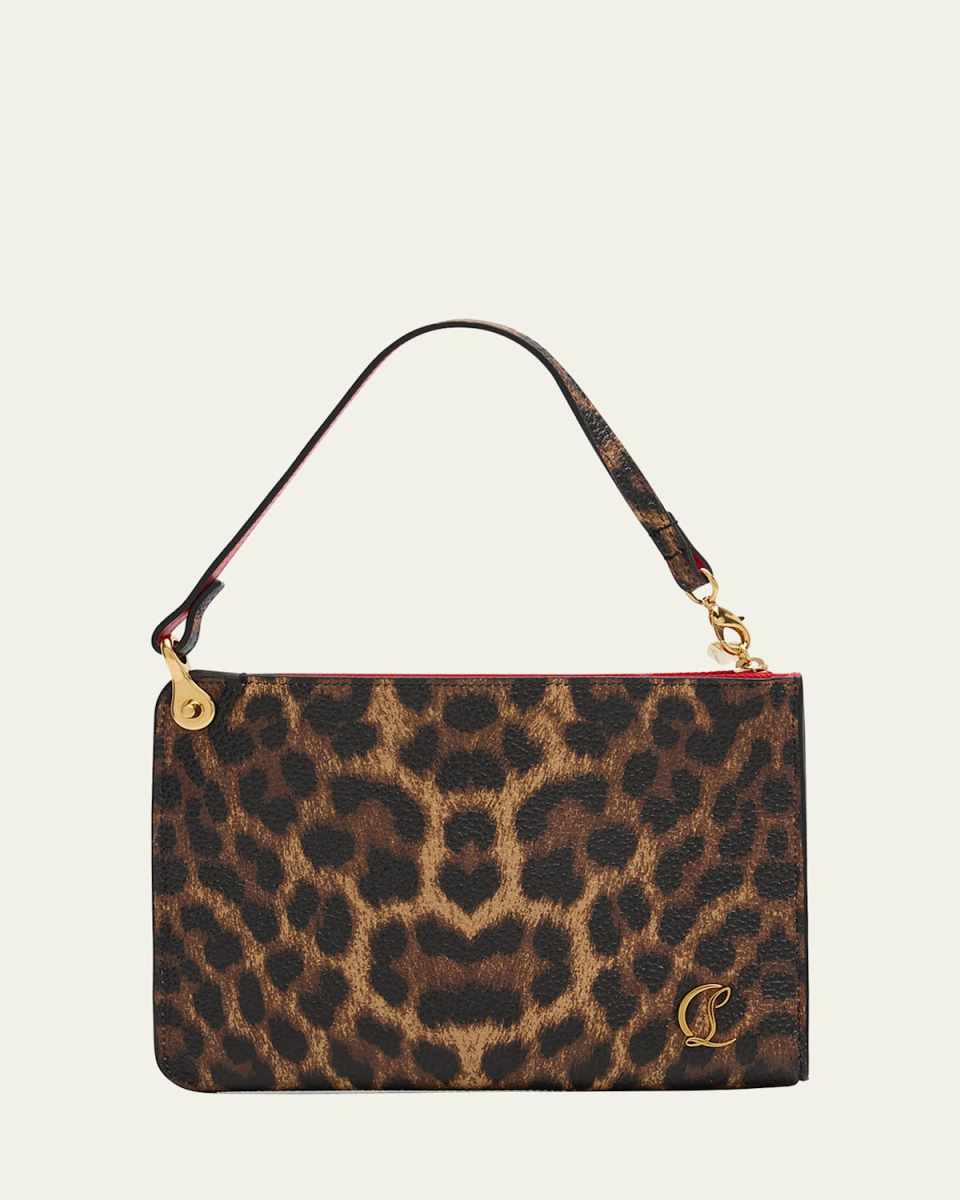 Leopard-Print Leather Pouch Bag